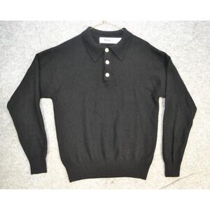 VTG Maximo Sweater Mens M Black Cashmere Polo Collar Button Pullover - Hong Kong